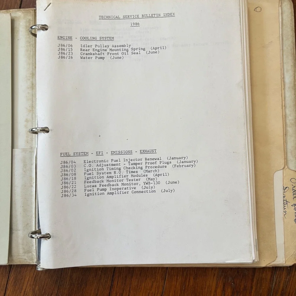 1986 Jaguar Cars Inc Parts Division Information Bulletins Technical Service Book